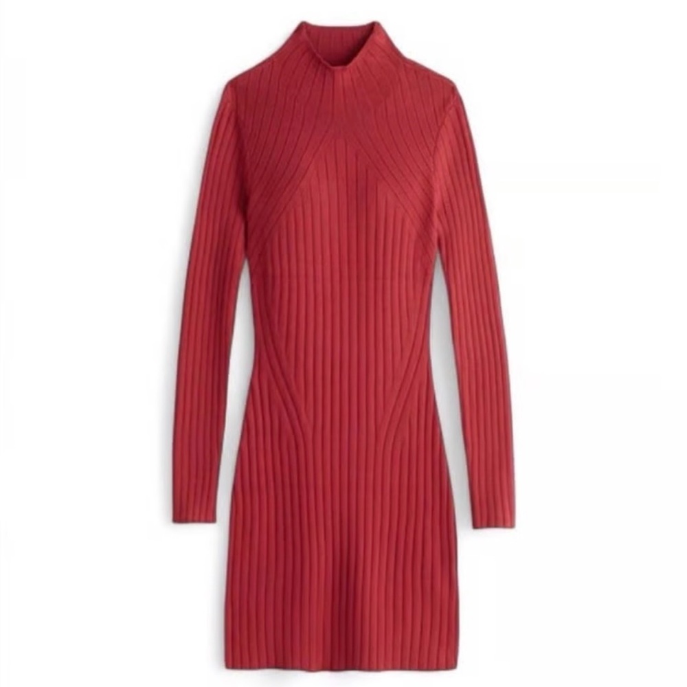 Abercrombie & Fitch Mockneck Ribbed Mini Sweater Dress